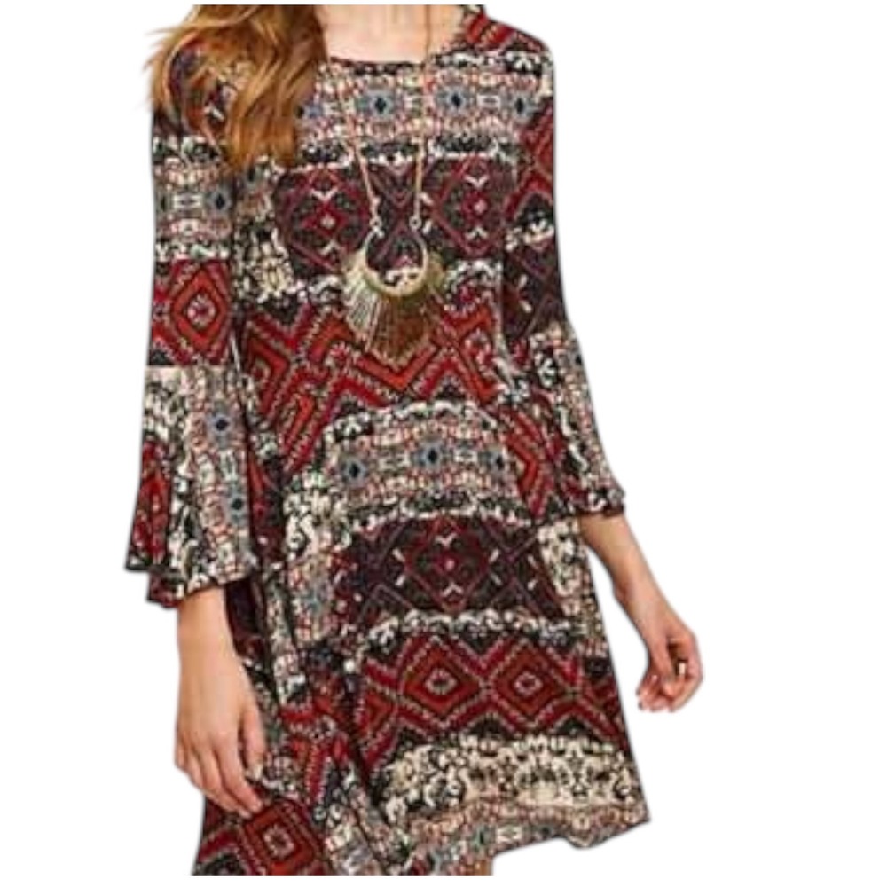 Anthropologie Holding‎ Horses Boho Print Bell Sleeve Mini Dress Size XS Western